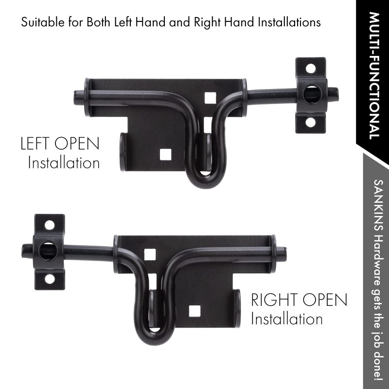 SANKINS Slide Bolt Gate Latch,Sliding Bolt Door Lock with Padlock Hole, Heavy Duty Hardware Gate Latch for Wooden Fence,shed Door,Yard Door,Barn Door,Outdoor Latch| Solid Thickened Steel,Black - Image 2